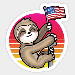 Kawaii Retro USA Patriotic Sloth Sticker